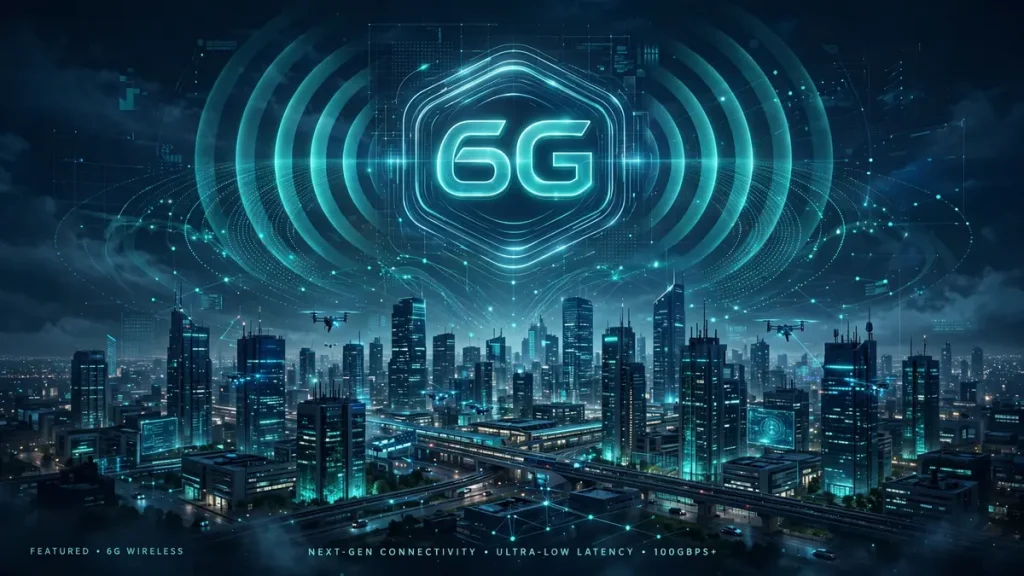 6G Wireless in 2026: What the 6G Standardization Race Means for You 6G wireless 2026 network concept with glowing 6G emblem over a smart city