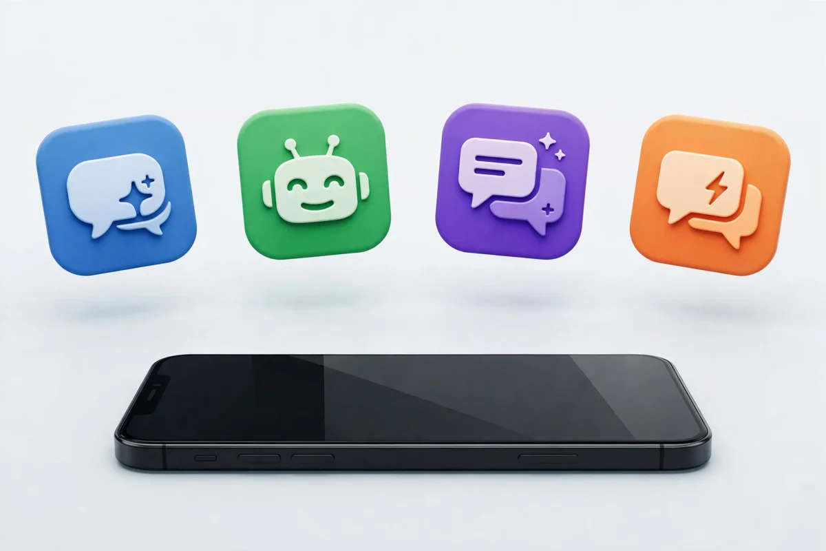 Best AI chatbots 2026 comparison showing different chatbot apps on a smartphone