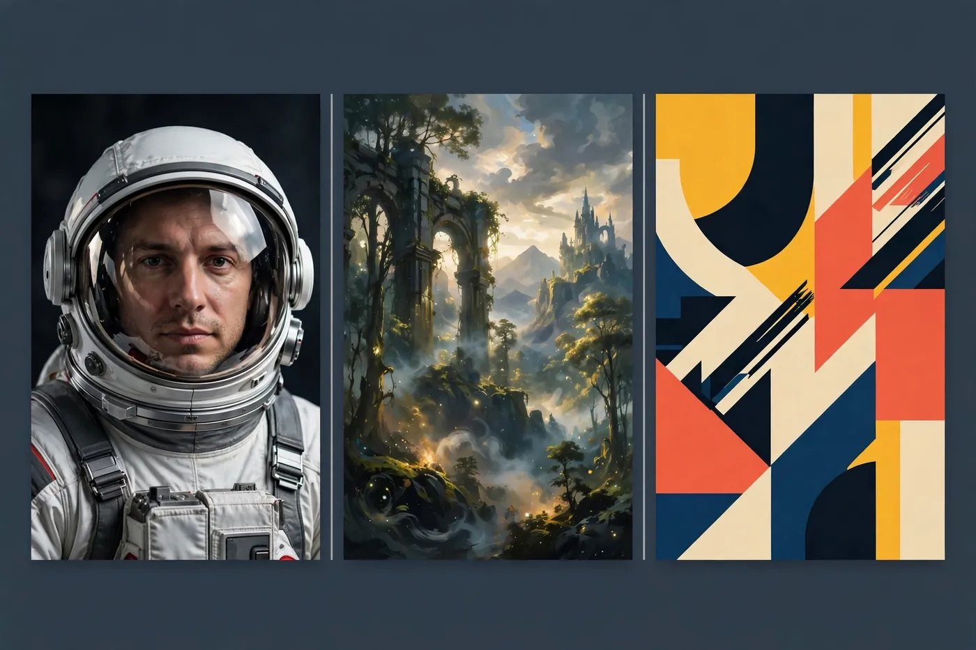 Comparison of AI image generator styles in 2026 including photorealistic artistic and typographic outputs