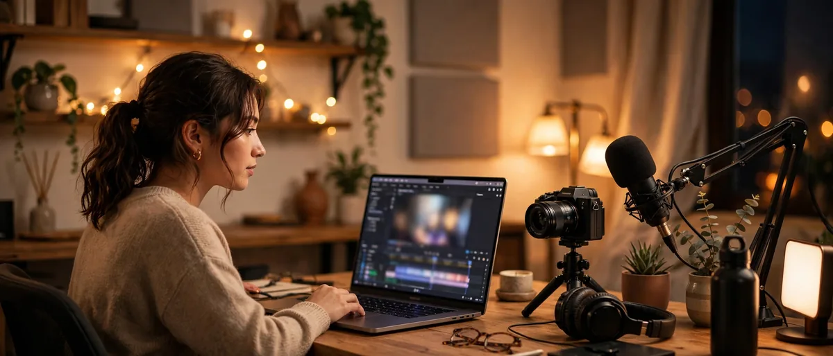 Content creator using AI video editing software