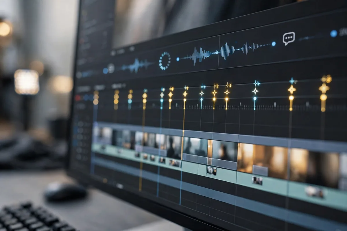 AI-generated video editing timeline with auto captions