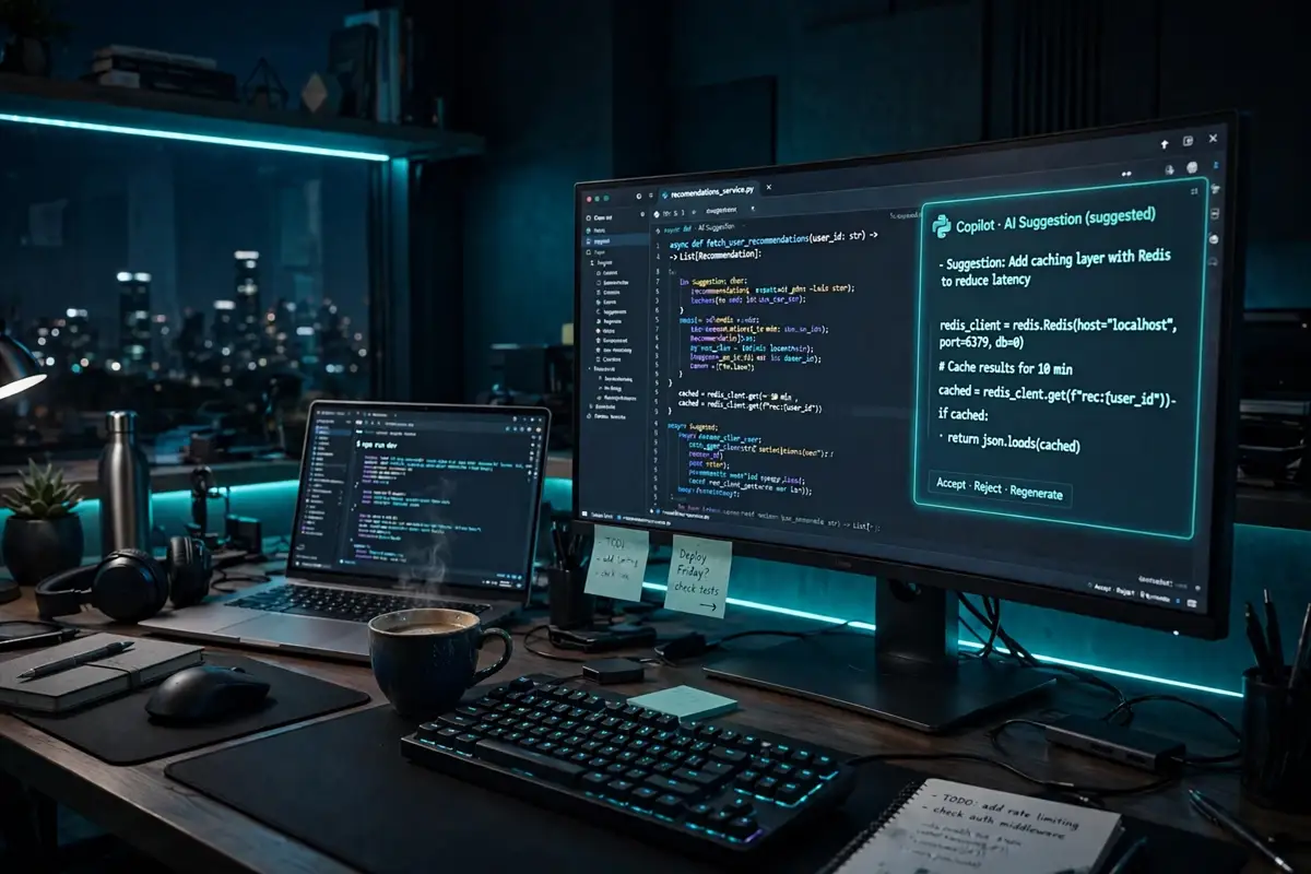 Best AI coding assistants 2026 developer workspace with AI code suggestions on screen