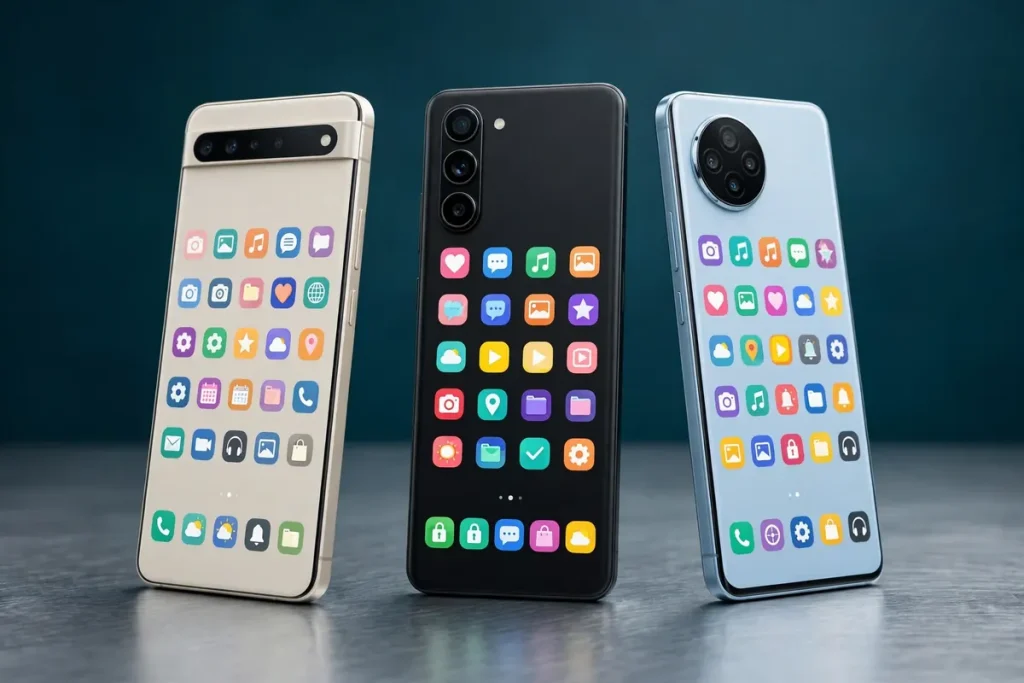 Best Android Phones in 2026: Power, Cameras and Value for Every Budget Best Android phones 2026 lineup of flagship smartphones on a desk