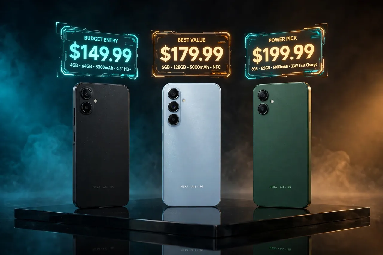 best budget smartphones 2026 lineup on podium studio