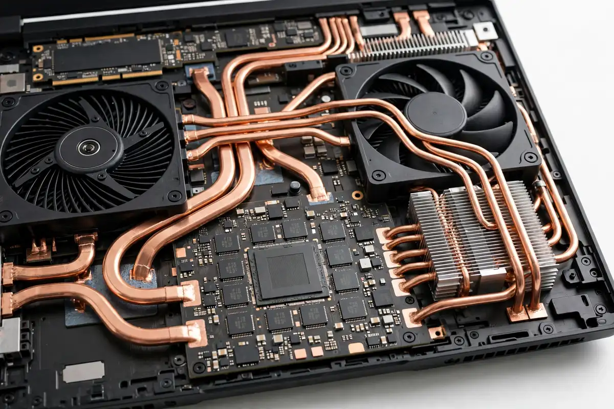 Gaming laptop GPU and cooling system close-up 2026