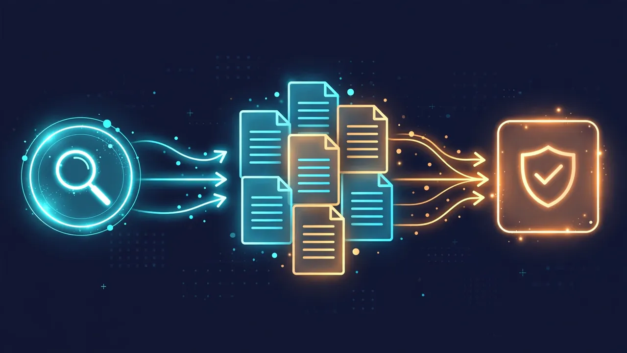 How AI search engines work: query to sources to cited answer workflow diagram