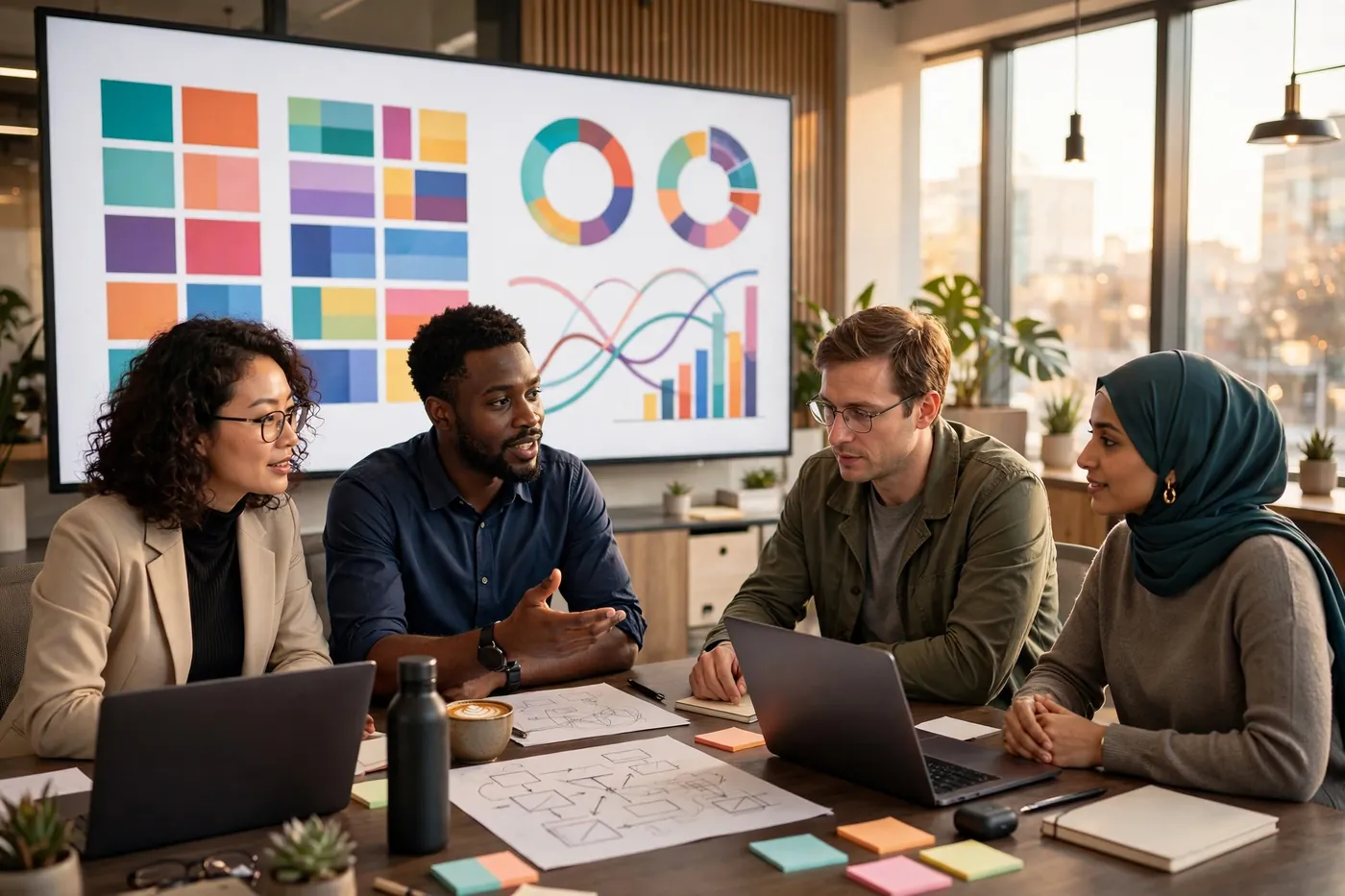 Team collaborating around project management software dashboards and task boards in 2026