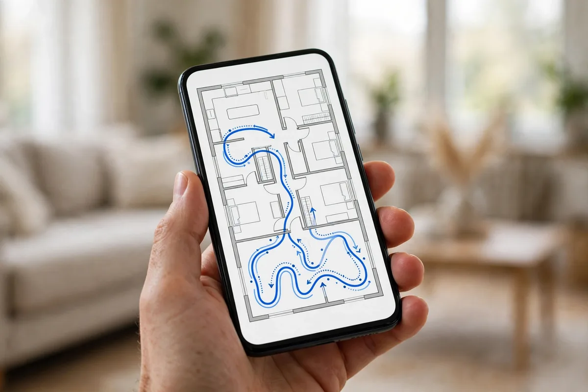 Robot vacuum app showing a cleaning map