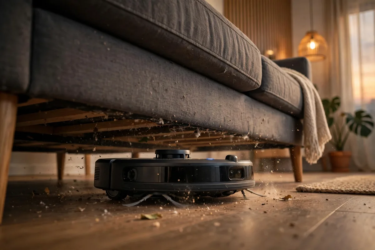 Robot vacuum cleaning under a sofa